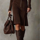 Hnedé vintage midi šaty so zipsom a pásikom (vrátane pásika)