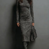 Seraphina Midi šaty z semišu s vysokým krkom a dlhým rukávom