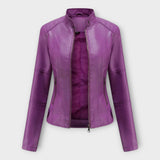 Elegantná kožená bunda s moderným strihom a nadčasovým štýlom