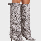 Katarína ｜ Visoke čižmy s animal printom i tankom potpeticom