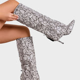 Katarína ｜ Visoke čižmy s animal printom i tankom potpeticom